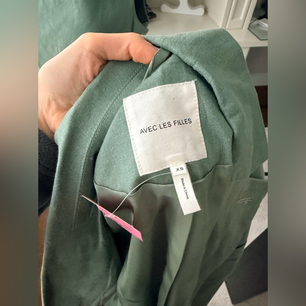 AVEC LES FILLES Sage Green Linen Matching Dress & Blazer Set 2 Pieces SZ XS NEW - Picture 8 of 15